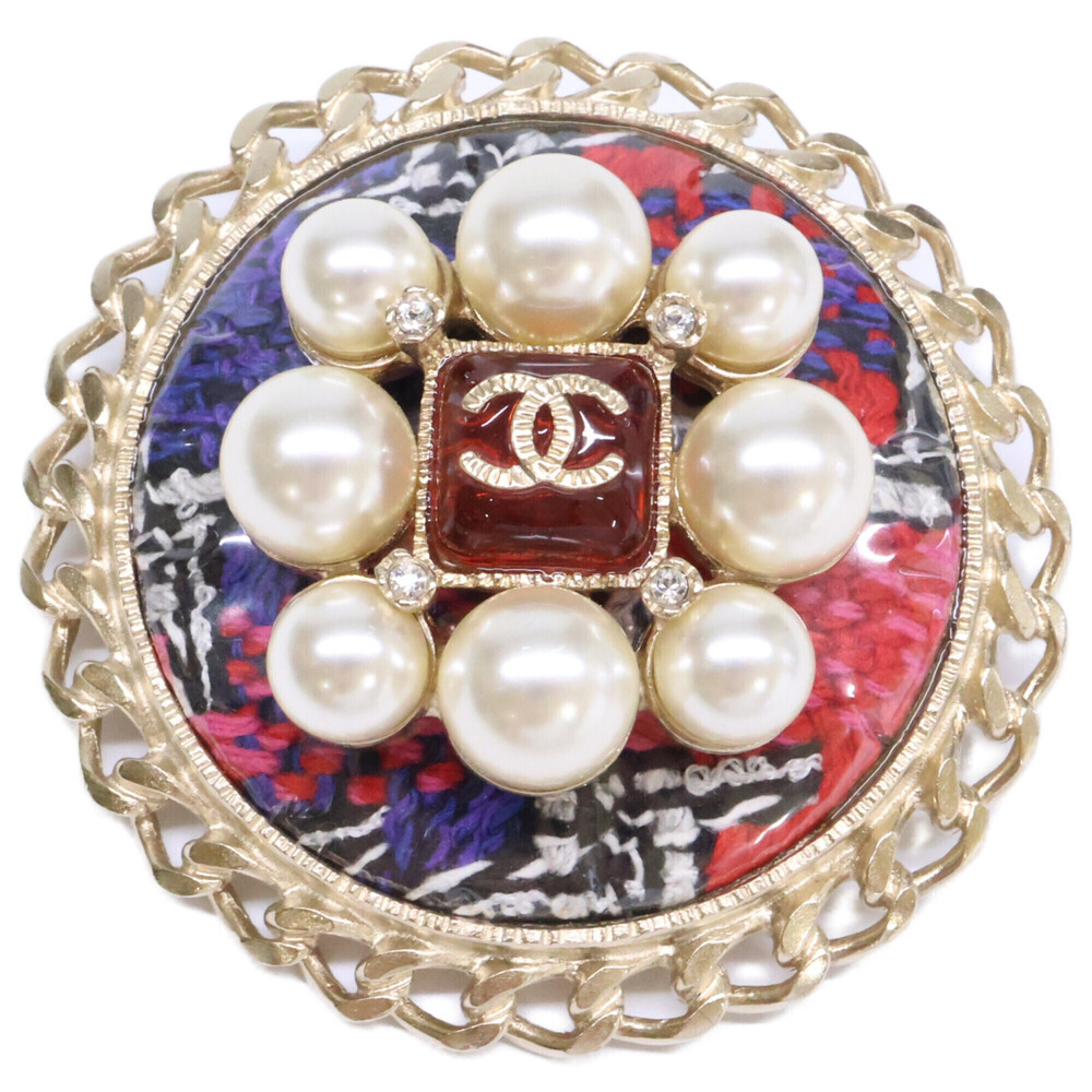 CHANEL Gold Pearl Logo Brooch